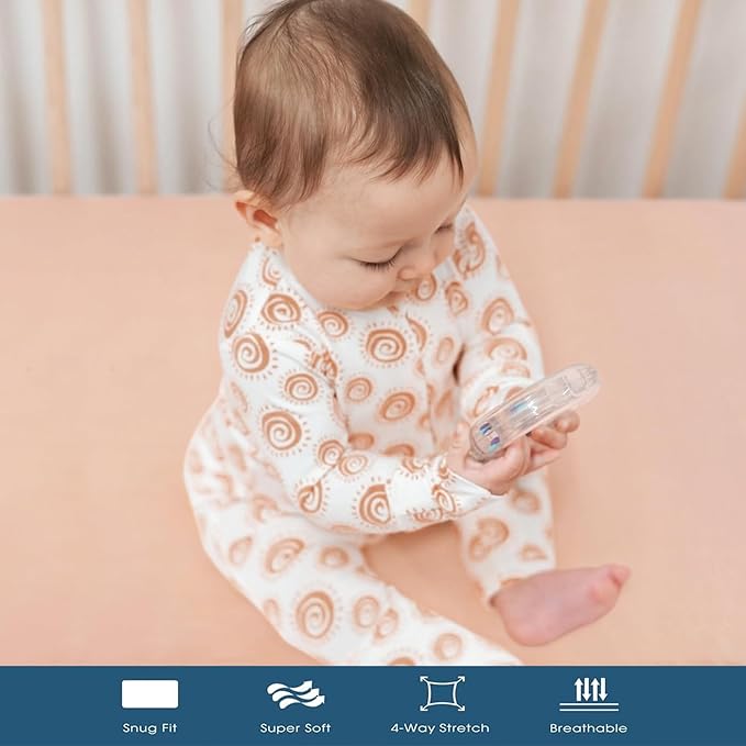 Stretchy Ultra Soft Jersey Knit Fitted Pack n Play Sheets Set 2 Pack, Portable/Mini Crib Sheets for Girls, Universal Fit for Pack N Plays Safe and Snug, Cute Blush Flora Print
