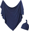 Newborn Swaddle Blanket with Hat Set Baby Swaddle Set Hospital Receiving Blankets for Girls Boys(Navy,35"*35")