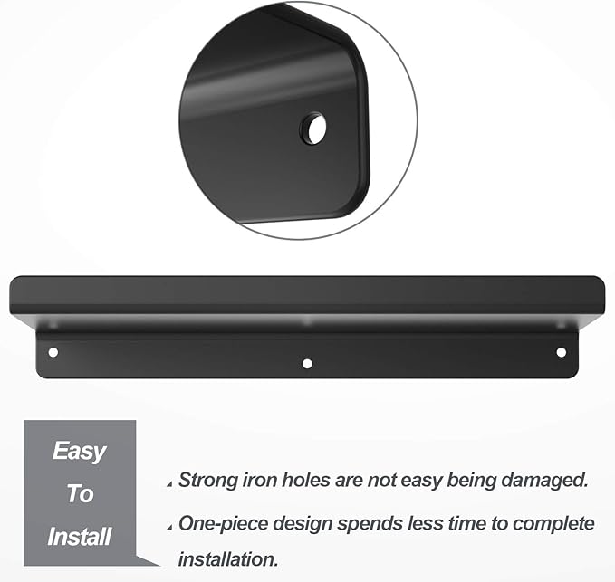 SRIWATANA Black Metal Wall Shelves, 2 Set Floating Shelves for Bedroom, Living Room, Bathroom, Kitchen - Matte Black
