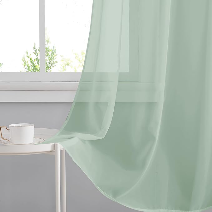 RYB HOME Voile Curtains for Living Room, Breathable Airy Lightweight Grommet Window Panels, Light Filtering Curtains for Living Room, Kids' Room, Sage Green, 54" W x 90" L, Set of 4 Panels