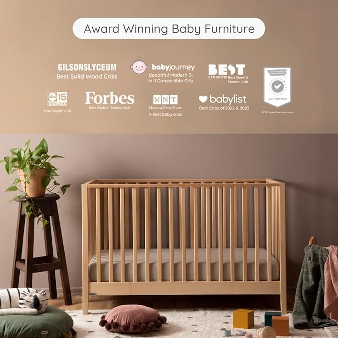 dadada Baby LaLa 3 in 1 Convertible Crib - Wood Crib Converts into Toddler Bed & Daybed - Greenguard Gold Certified, Made in Italy - 3 Adjustable Mattress Heights - Solid Beechwood (Natural)