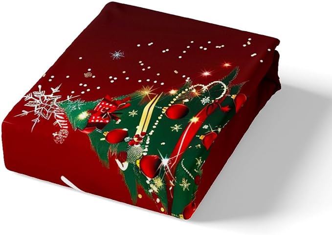 Christmas Tree Duvet Cover Set Twin Size Fir Tree Branches and Deer Print Bedding Set 2pcs for Kids Girls New Year Theme Comforter Cover Merry Christmas Red Quilt Cover with 1 Pillowcase,No Comforter