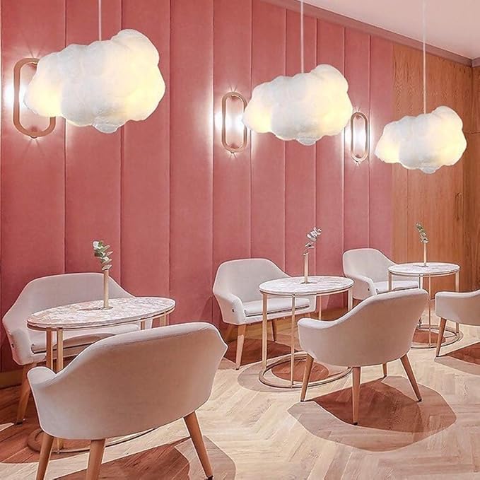 Cloud Chandelier, Modern White Cloud Pendant Light Fixture with 3 LED Bulbs for Bedroom, Nursery, Kids Room, Playroom, Living Room, Dining Room, Farmhouse, Contemporary Style(23.62")