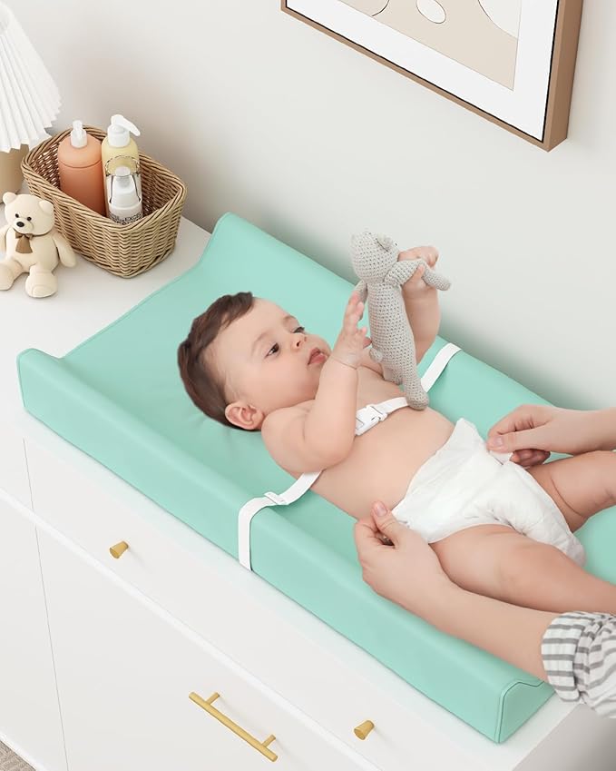 YACODAVO Wipeable Baby Changing Pad for Dresser and Table, Cozy Diaper Changing Pad with Waterproof & Wipe-Clean Leather Cover, Green