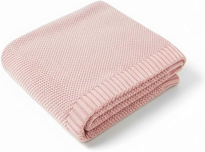 Baby Knit Blanket Soft Cotton Lightweight Newborn Blanket for Crib Stroller Toddler Nursery Shower Gift Cozy Breathable Travel Swaddle Wrap Pink 36 x 28 Inches
