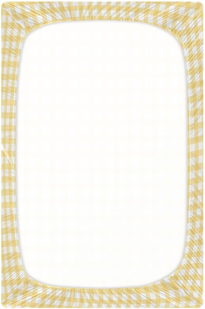Yellow Gingham Crib Sheets for Boys and Girls, Fitted Baby Crib Sheets Soft and Breathable Mini Crib Sheets 52 X 28 Inches