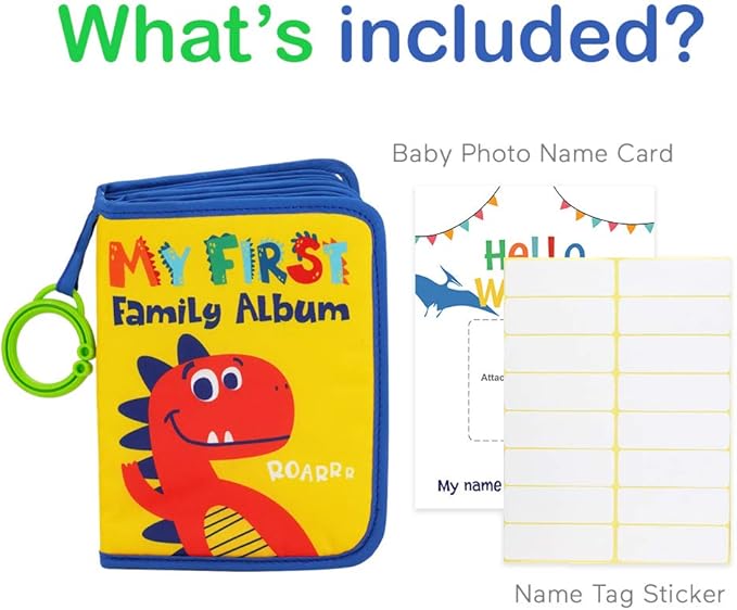 Urban Kiddy™ Baby's My First Family Album | Soft Photo Cloth Book Gift Set for Newborn Toddler & Kids (Dinosaur)