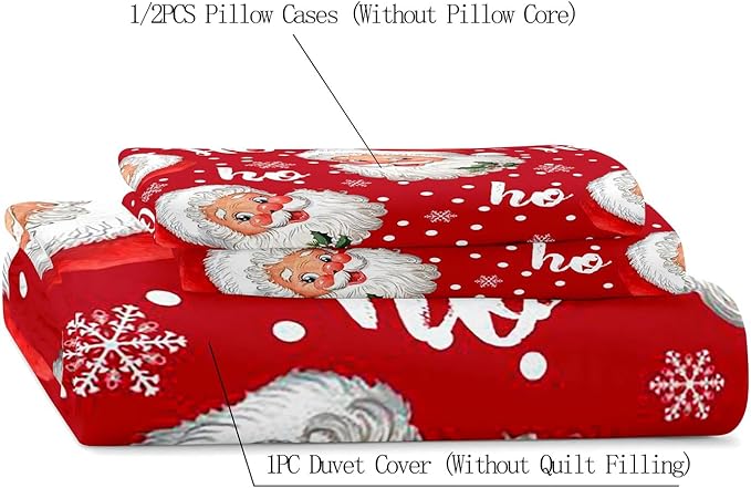 LUVIVIHOME 3PCS Santa Claus Duvet Cover Queen Bedding Sets, Red Duvet Cover, Christmas Bedding, Polka Dot Snowflake Holiday New Year Xmas Gifts Christmas Comforter Bedspread Quilt Cover 2 Pillow Cases