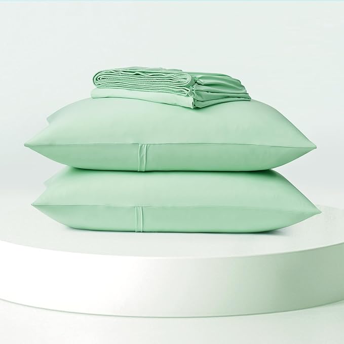 Dream Valley® Queen Sheet Set, Cooling Fitted Sheet with 2 Pillowcase-3 PCS with No Flat Sheet,Q-Max > 0.4 Aerocool, Cooling for Night Sweats, Hot Sleepers,deep Pocket up to 15",Mint Macaron