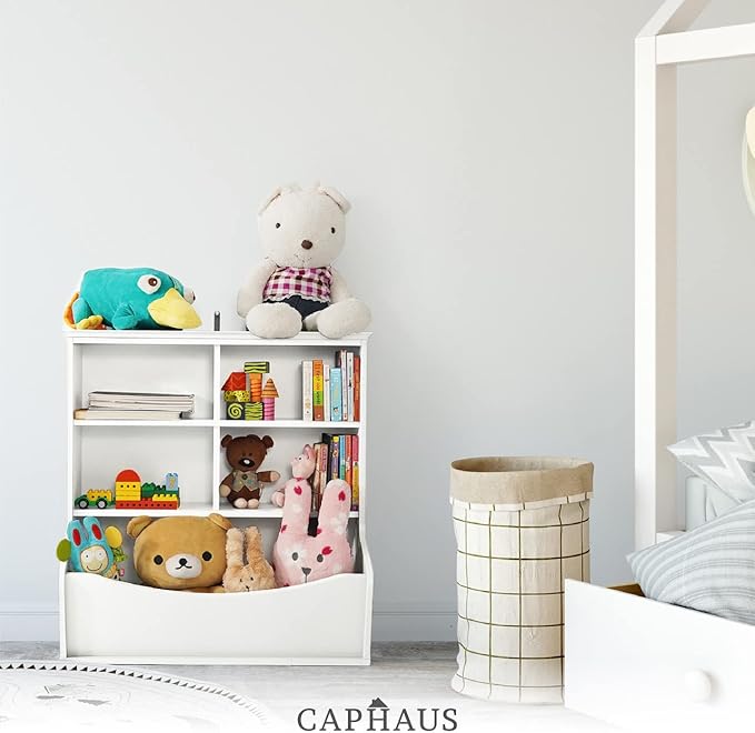 CAPHAUS Kids' Toy Storage Organizer, Open Storage Cubby, Multifunctional Book, Toy Storage Cabinet, Book, Shelf for Nursery, Playroom, Closet, Home Organization Toy Bookcase, E. White-33'' Height