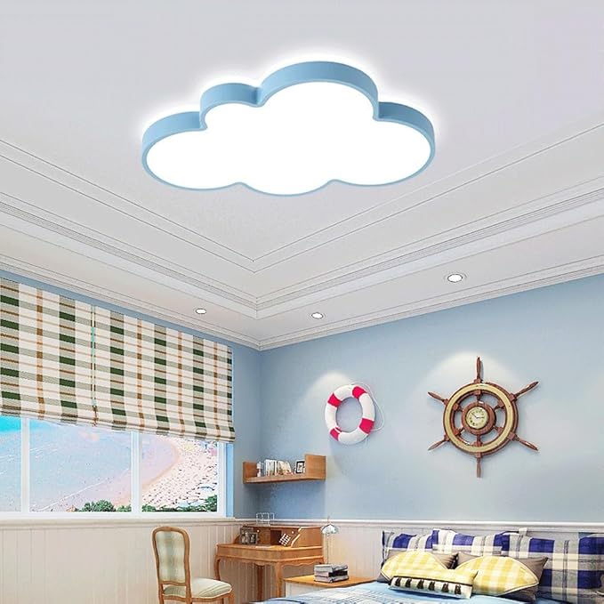Cute Cloud LED Ceiling Light Fixture, Blue & White Flush Mount Lamp, Modern Eye-Caring Lighting for Kids’ Bedroom, Nursery, Baby Room, Playroom Decor(Blue,58cm)
