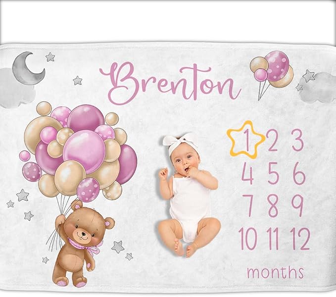 OLIVE OLIVIA Personalized Monthly Baby Milestone Blanket, Baby Months Blanket, Perfect Custom Newborn Gifts,30"x40"
