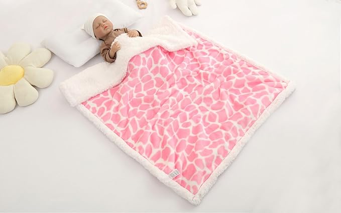 Flannel Baby Blanket Reversible Super Soft Blankets for Boys Girls Infant Newborn Sherpa Receiving Blankets for Crib Stroller Pink 30" x 40"