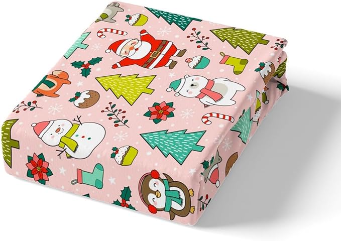Manfei Christmas Duvet Cover Set King Size, Santa Claus Xmas Trees Animals Snowman Bedding Set 3pcs for Kids Girls, New Year Comforter Cover Soft Polyester Quilt Cover with 2 Pillowcases,No Comforter