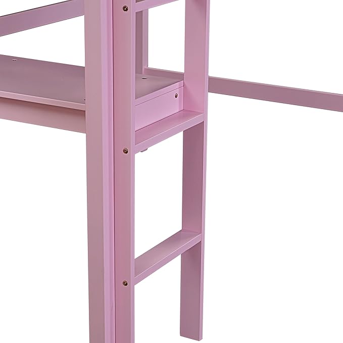 Bellemave Twin Loft Bed with Desk,Loft Bed for Kids, Boys, Girls,Wooden Loft Be Frame with Desk and Ladder, Pink