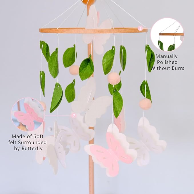 Butterfly Mobile for Crib Girl, Pink and White Butterly Baby Crib Mobile, Nursery Mobile Decoration