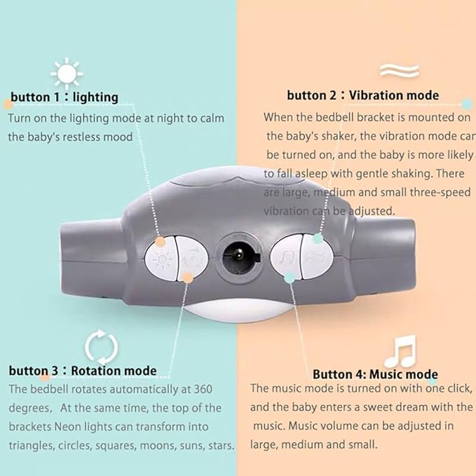 Baby Crib Mobile for Pack and Play,Bassinet Mobile with Music,Rotation,Nursy Lights,Natural Sounds,Timer Function,Starlight Projection,Pack n Play Crib Mobile Toys for Newborn Baby