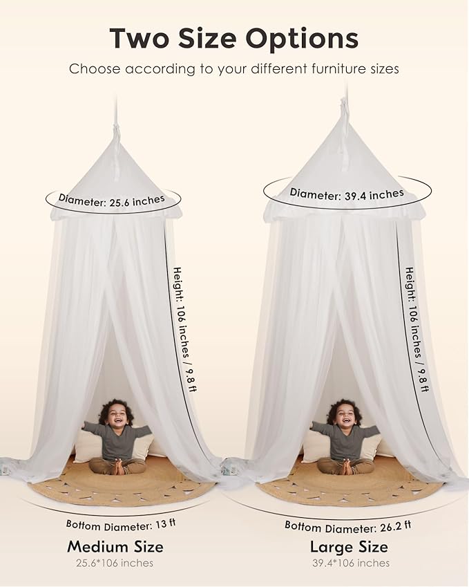 Bed Canopy with Star Lights, Double Layer Canopy for Bed, Princess Play Tent for Girls Room, Breathable Canopy Bed Curtain for Children Reading Nook, Machine Washable Canopy, 25.6''x106'', White