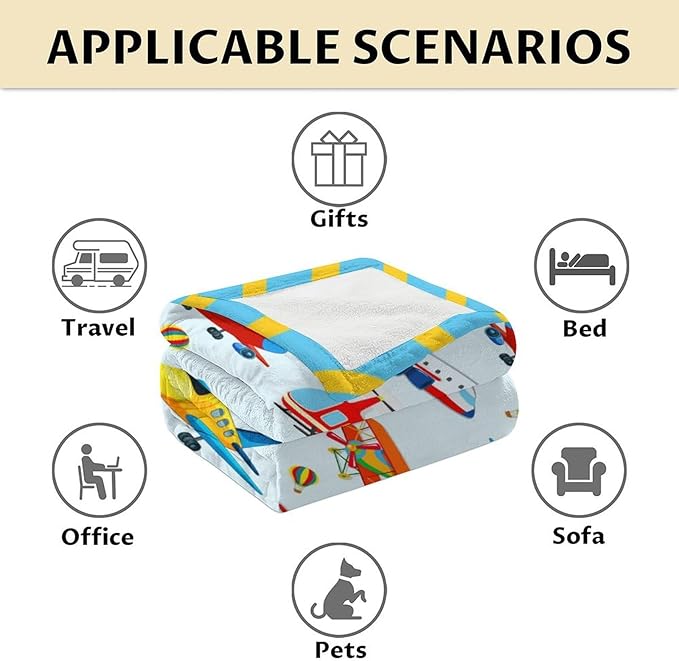 Airplane Throw Blanket Gift - 30" x 40" Inches Lightweight Warm Blanket for Lap, Couch, Office - Blue Cartoon Throw for Boys Kids
