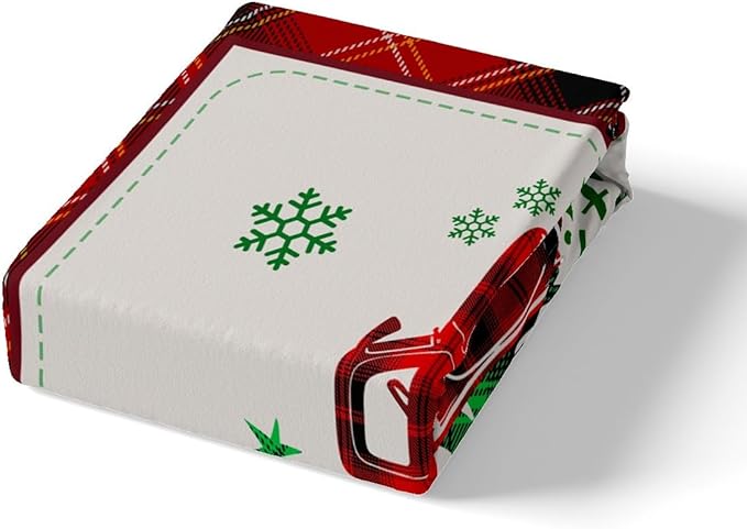 Manfei Xmas Truck Duvet Cover Set Twin Size, Christmas Tree Snowflake Print Bedding Set 2pcs for Kids Boys Girls Bedroom Decor, Red Plaid Print Comforter Cover with 1 Pillowcase,No Comforter