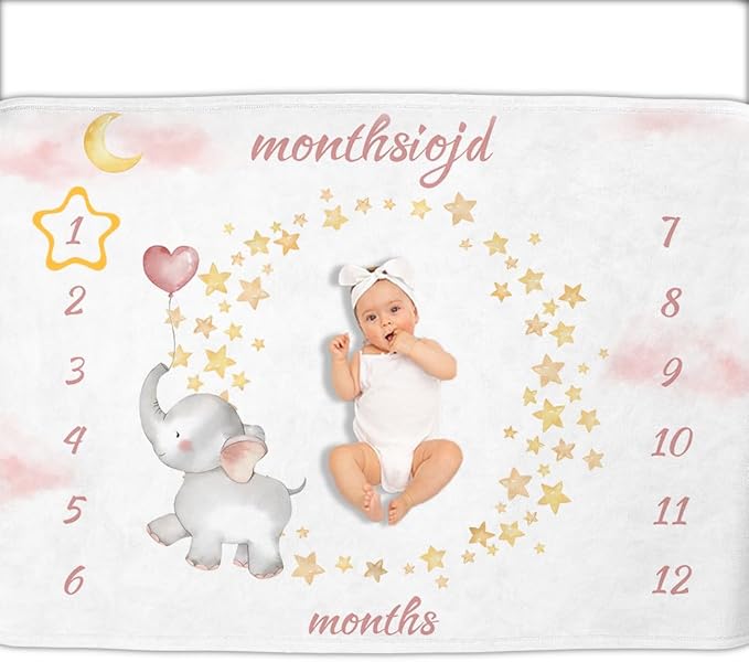 OLIVE OLIVIA Personalized Monthly Baby Milestone Blanket, Baby Months Blanket, Perfect Custom Newborn Gifts,30"x40"