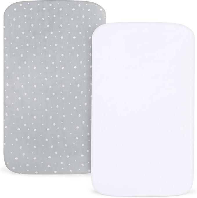 Bassinet Sheets 2 Pack, Compatible with 4moms Breeze Plus Bassinet (not playard), Fit for 23" x 28" Bassinet Mattress Pad, Ultra Soft & Super Stretchy, Baby Boy/Girl, White & Grey Ball