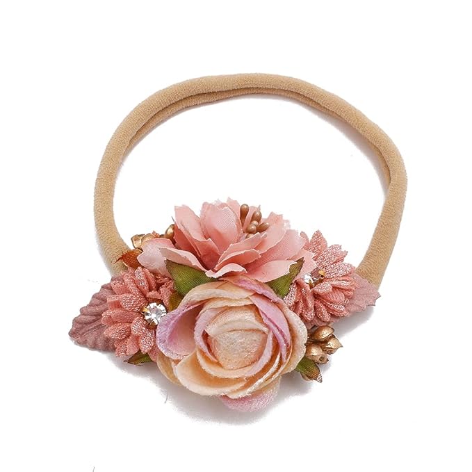 cherrboll 4pcs Baby Girl Flower Headbands, Super Soft & Stretchy Nylon Floral Hairbands for Newborn Toddler