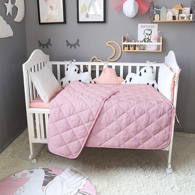 BEDSUM 100% Brushed Microfiber Down Alternative Toddler Comforter, Ultra Soft Lightweight and Warm Breathable Crib Quilted Blanket for Nursery Stroller Bed, 43x60 Inches, Pink