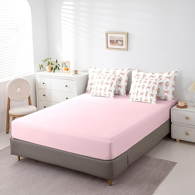 7 Pieces Cartoon Nutcracker Kids Comforter Set King,Pink Bowknot Romantic Princess Bedding Set,Ballet Merry Christmas Bow Tie Dreamy（Comforter+Fitted+Flat Sheet+2 Pillowcases+2 Throw Pillow Covers）
