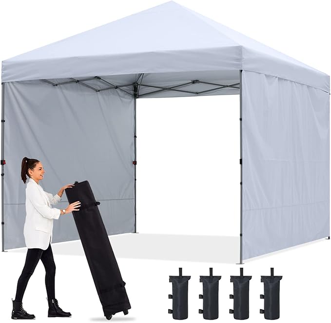 ABCCANOPY Pop up Canopy Tent with 2 Sidewalls for Outdoor Sun Blocking or Rain Protection,10x10, White
