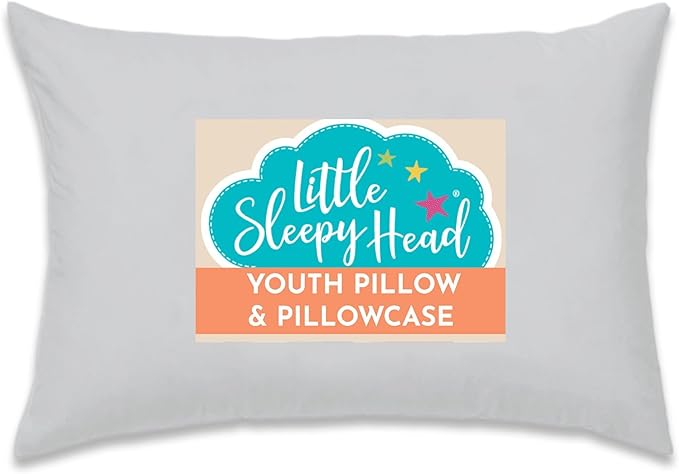 Little Sleepy Head Youth Pillow with Pillowcase 16x22, Soft Jumbo Toddler Pillow & Hypoallergenic Pillowcase - Best Kids Pillows for Sleeping, Perfect Kids Travel Pillow (Gray)