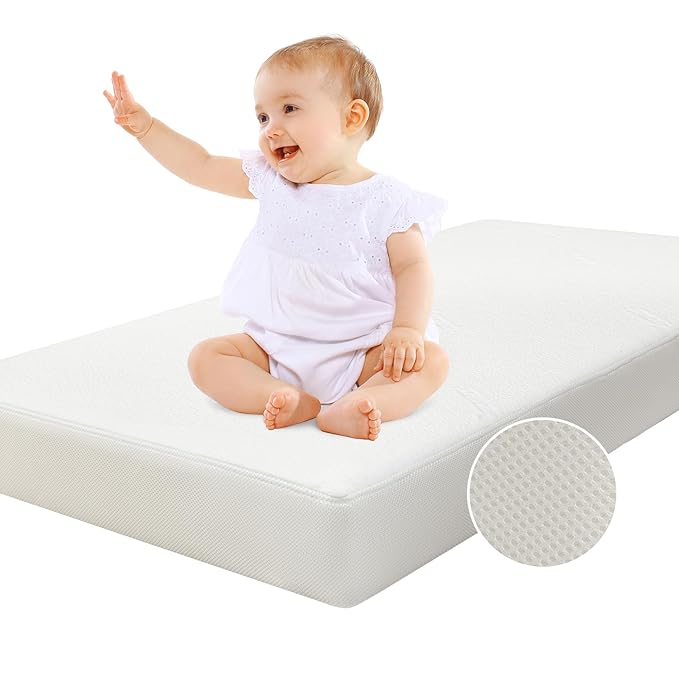 BABELIO Crib Mattress, Toddler Mattress for Toddler Bed, Memory Foam Baby Mattress, Dual Sided with Tencel Cover & Waterproof Lining