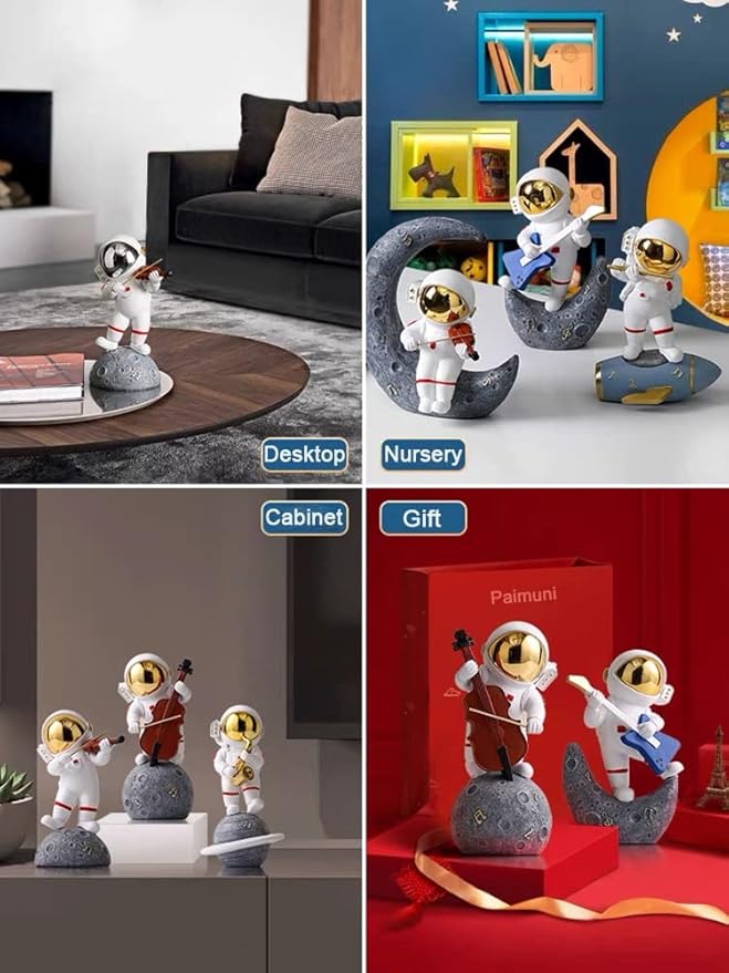 Paimuni Resin Astronaut Figurine Gold Flute Spaceman Statue for Desktop Bookshelf Office Living Room