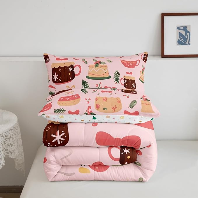 Feelyou Christmas Bedding Set for Kids Boys Girls Toddler Size Cake Pattern Printed Comforter Set Ultra Soft Winter Christmas Comforter Dessert Duvet Quilt Bedroom Decor Christmas Decor Quilt