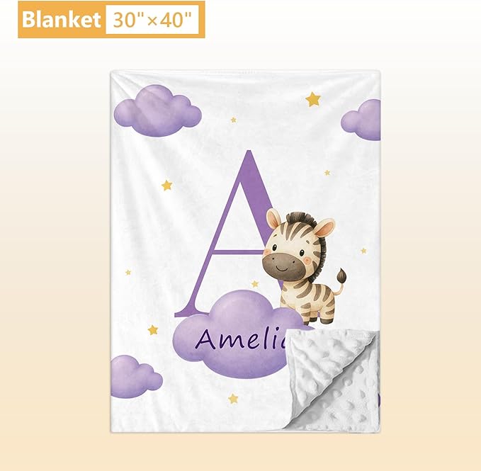 Personalized Baby Crib Bedding Set, 5 Pcs Custom Name Nursery Bedding Set, Purple Zebra Baby Bedding Set for Boys Girls, Double Layer Crib Sets, Customized Gifts for Infant Toddler New Parents