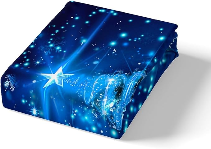 Manfei Blue Xmas Tree Duvet Cover Set Full Size, White Snowflake Print Comforter Cover with 2 Pillowcases, Christmas Theme Bedding Set 3pcs for Kids Boys Girls Bedroom Decor,No Comforter