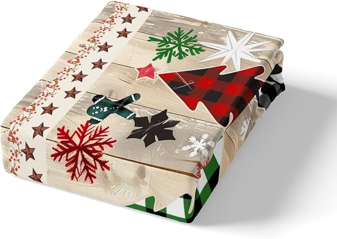 Manfei Xmas Plaid Trees Duvet Cover Set King Size, Western Texas Star Bedding Set 3pcs for Kids Boys Girls, Christmas Theme Comforter Cover Wooden Plank Quilt Cover with 2 Pillowcases,No Comforter