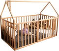 BUSY WOOD Montessori Bed for Toddlers - Floor Bed Frame Full - Floor Toddler Bed with Rails - Montessori Bed Queen- Floor Toddler Bed with Rails - Montessori Floor Bed Frame (Model 21)