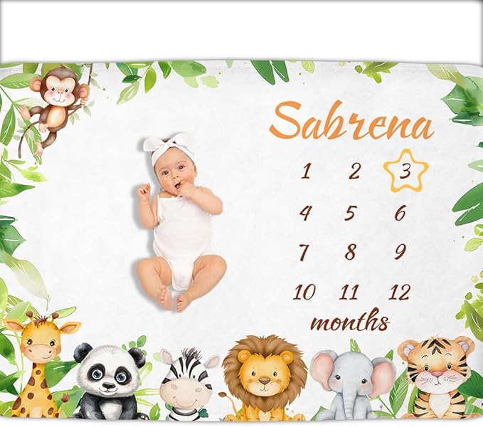 OLIVE OLIVIA Personalized Monthly Baby Milestone Blanket, Baby Months Blanket, Perfect Custom Newborn Gifts,50"x60"