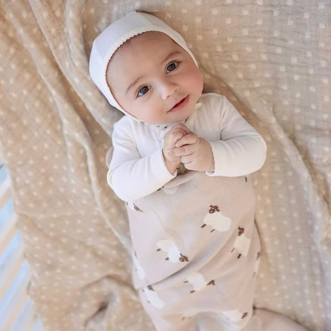 Knit Baby Swaddle Blanket - 100% Cotton Soft Cozy Lightweight Unisex Receiving Swaddling Stroller Quilt Blanket for Shower Gift Registry for Newborns Infants & Toddlers (Sheep - Grey)