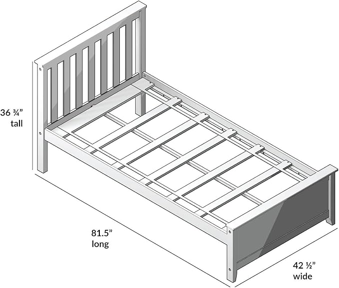 Max & Lily Twin Bed Frame with Slatted Headboard, Solid Wood Platform Bed for Kids, No Box Spring Needed, Easy Assembly, White