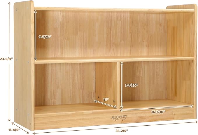 Montessori Shelf, Toy Shelf for Kids, Kids Bookshelf, 2-Tier, 3-Section Wooden Book Shelf, Toy Storage Organizer for Kid Rooms, Palyroom, Nursery (35-2/5"*23-5/8"*11-4/5")