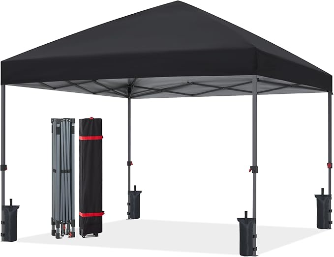 ABCCANOPY Pop Up Canopy - Outdoor Patio Portable Canopy Tent Heavy Duty for Backyard and Deck with 4 Sandbags(Dark Black, 10x10)