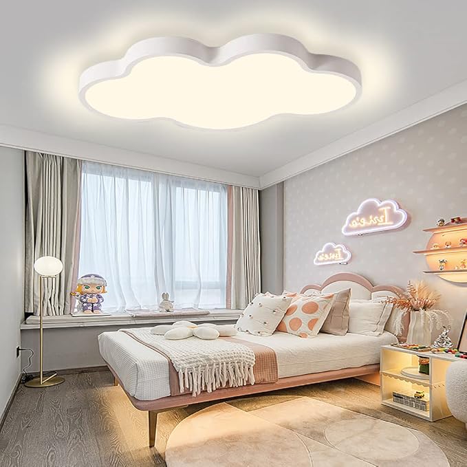 LED Ceiling Light Fixture,19 Inch Modern Cloud Shape Recessed Ceiling Lights, Dimmable Light,White 29W Close to Ceiling Lighting Flush Mount Living Room Bedroom,3000K-6000K