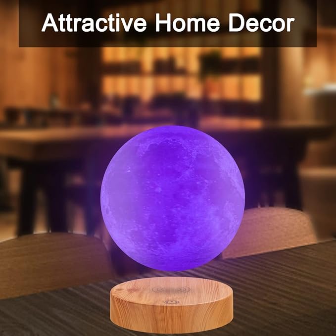 VGAzer Levitating Moon Lamp,Floating and Spinning in Air Freely with 3D Printing LED Moon Lamp Has 20 Modes for Unique Gifts,Room Decor,Night Light,Office Desk Toys (Wooden Base 16 Colors)