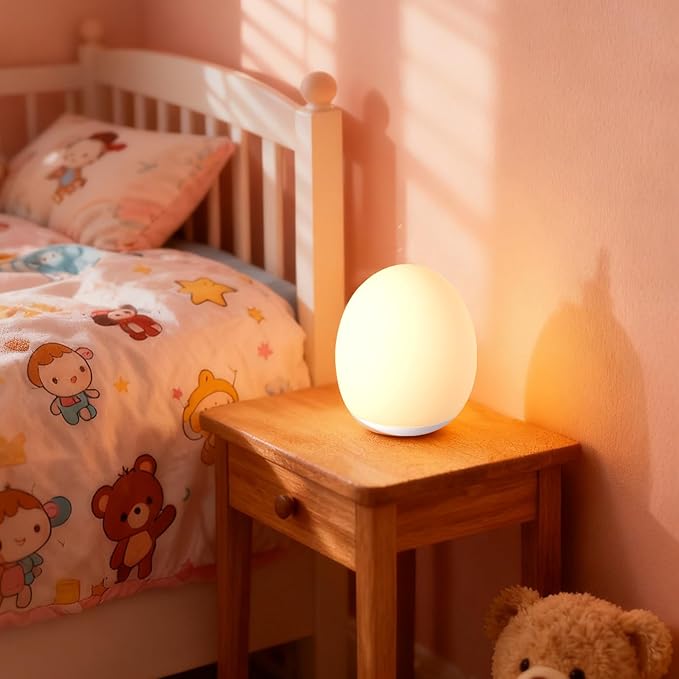 Silicone Baby Night Light,Egg Night Light for Baby Nursery, 7 Colors Changing & 30-Min Timer Portable Nursery Night Lamp forBaby Nursery & Kids Bedroom,DIY Hand - Painted Custom Lamp