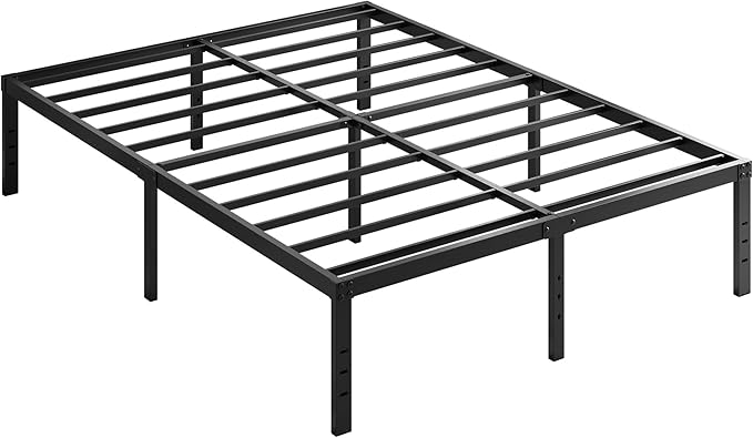 EMODA 18 Inch Full Size Bed Frame with White Skirt Cover, Heavy Duty Metal Platform No Box Spring Needed, Easy Assembly Noise Free