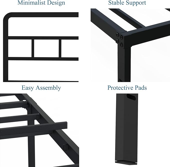 14 Inch Full Size Bed Frame with Headboard No Box Spring Needed, Heavy Duty Metal Platform with Steel Slat, Mattress Foundation, Easy Assembly, Noise Free, Black