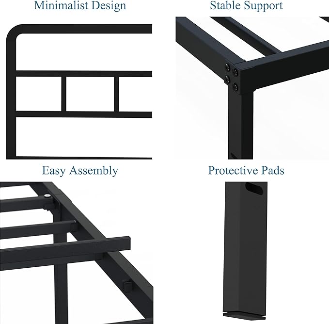 18 Inch Twin XL Bed Frame with Headboard No Box Spring Needed Metal Platform Heavy Duty Steel Slat Mattress Foundation/Easy Assembly/Noise Free/Black