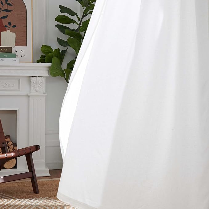 jinchan Linen Curtains with Privacy Lining 84 Inch Length White Farmhouse Closet Lined Drapes for Small Narrow Window Bedroom Living Room Bay Window 2 Panels Rod Pocket Back Tab
